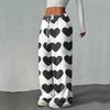 Women's Casual Fashion Printed Elastic Waist Loose Straight Leg Pants With Rope