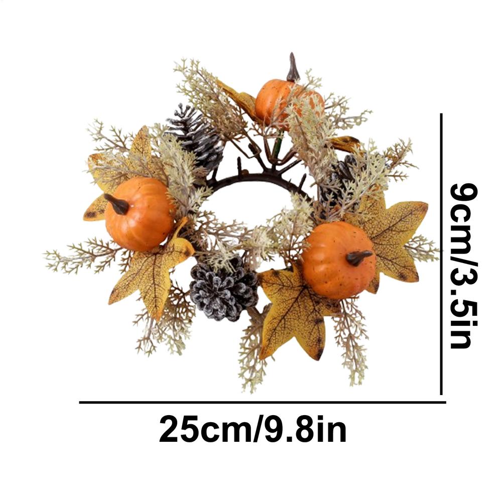 

Fall Candle Ring Artificial Maple Leaves Harvest Day Wreath Ring Holder Small Wreath Pillar Candle Holder Wreath Festival Decor