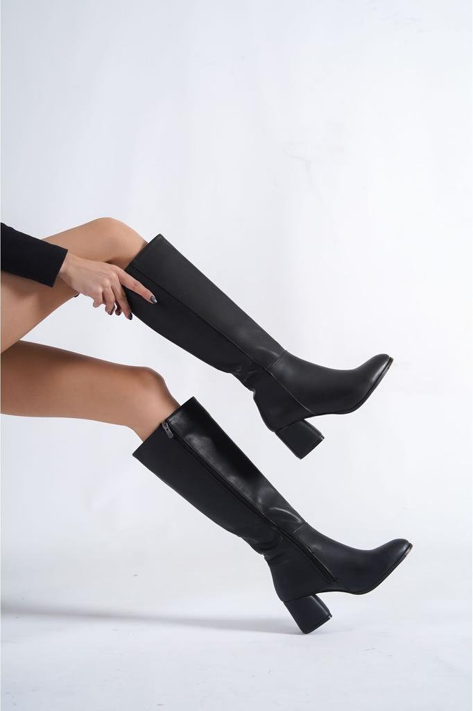 Women Modern Stylish Fashion Boots Boots Faux Leather Oval Toe Side Zipper High Heel Boots