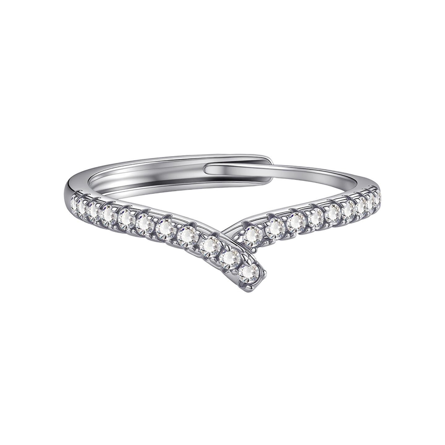 Elegant Eco-friendly V-shaped Diamond-studded Copper Ring with Inlaid Zirconia - Open Design  Cross-worthy Hot Seller Jewelry. Adjustable Open Ring