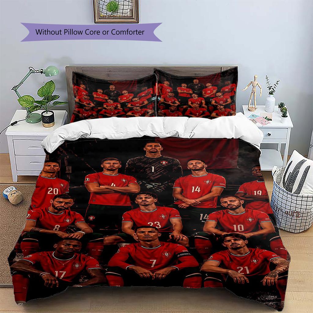 Portugal National Football Logo Pattern Bedding,Quilt Set Quilt Cover Pillowcase Home Birthday Gift(1 * Duvet Cover + 2 * Pillowcase, Without Core)