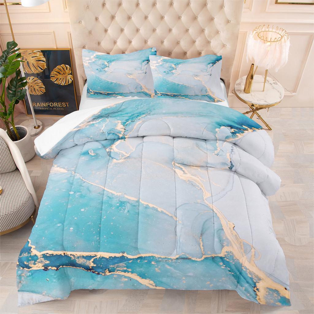 Home Textiles Bedding Quilt Three-piece Set Brushed Printing Marble Casual Style Fat Quilt Set