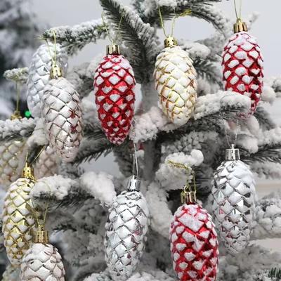 5pcs Plastic Painted  Pine Cone Ornaments Hanging Decorations Christmas Tree Home Party Supplies Pinecone Ornaments with String