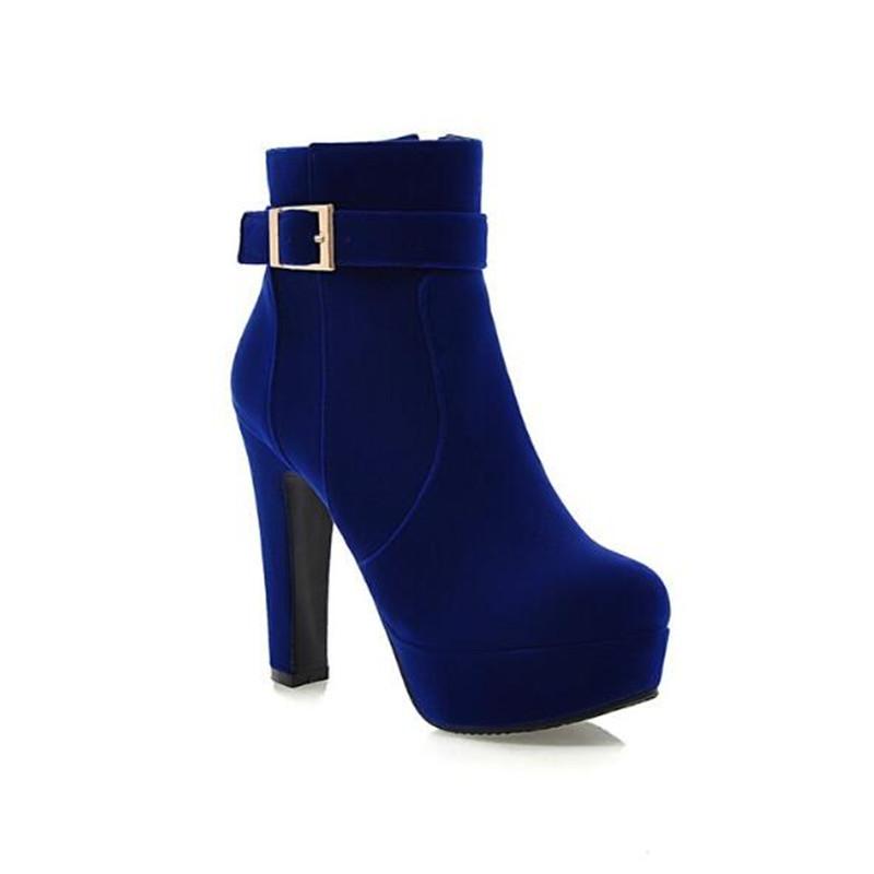 Fashion Ankle Boots Women Platform High Heels Side Zipper Short Boots Female Party Office Shoes Women Thick Plush Snow Boots 43