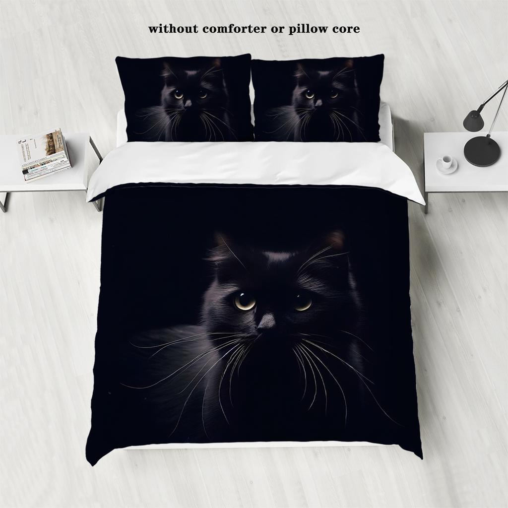 3pcs Bedding Set Black Cat 3D Printed Cozy Soft Duvet Cover King Queen Twin Size Birthday Gift for Home Adult Bedroom Decoration