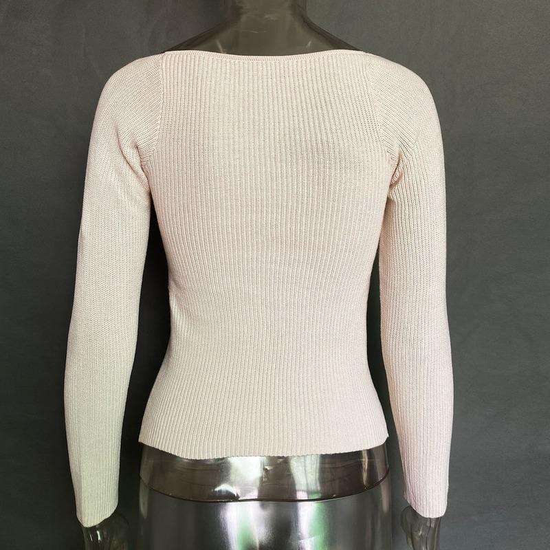 Uformelle solide slanke gensere kvinner V-hals Langermet genser Topp Høst Criss Cross Knot Strikket Pullover Streetwear