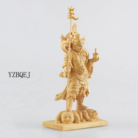 Tiny Buddha Bishamonten Boxwood Buddhist Seven Lucky Wood Ornament Statue, - 11.5cm Tall, Carving, Tamonten, Statue, Figurine, Gods, Carving,