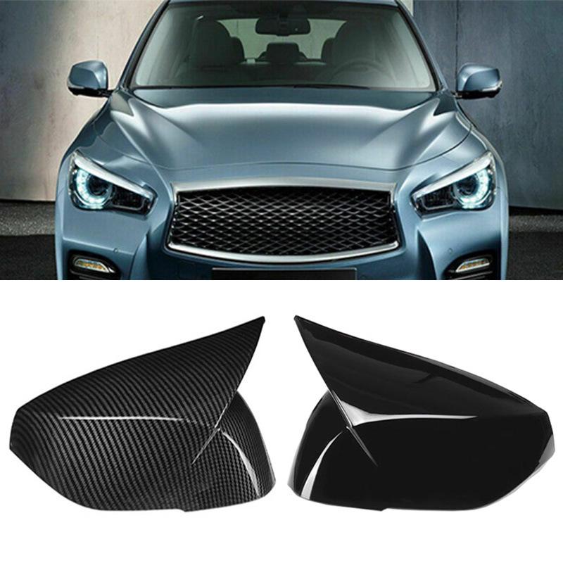 Carbon Fiber Pattern Rearview Mirror Cover for Infiniti Q50 - Gloss Black
