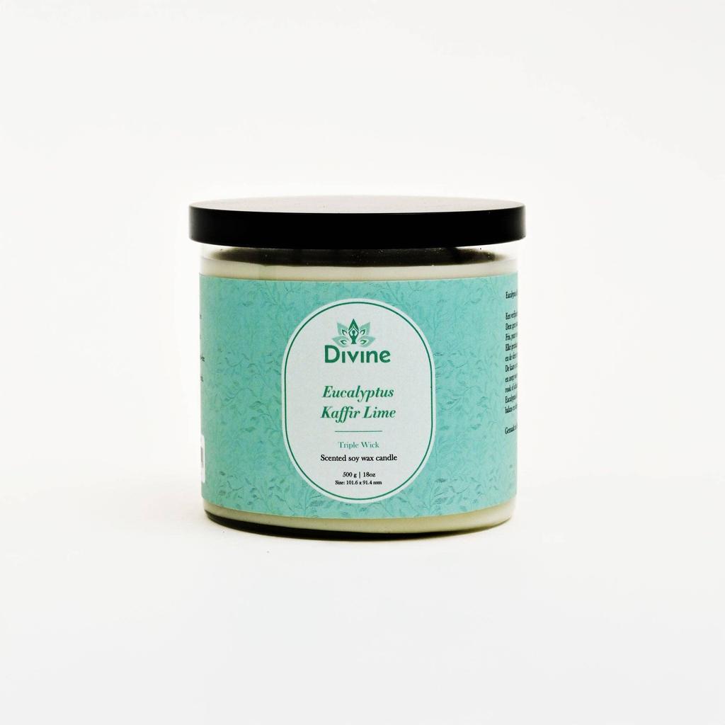 Eucalyptus & Kaffir Lime Triple Wick Glass Candle -Invigorating Fresh Scented Candle for Home & Deccor