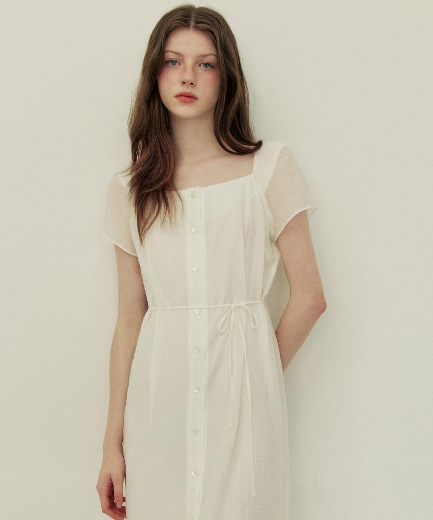 Adowl Square Neck Slim Long Dress - Ivory