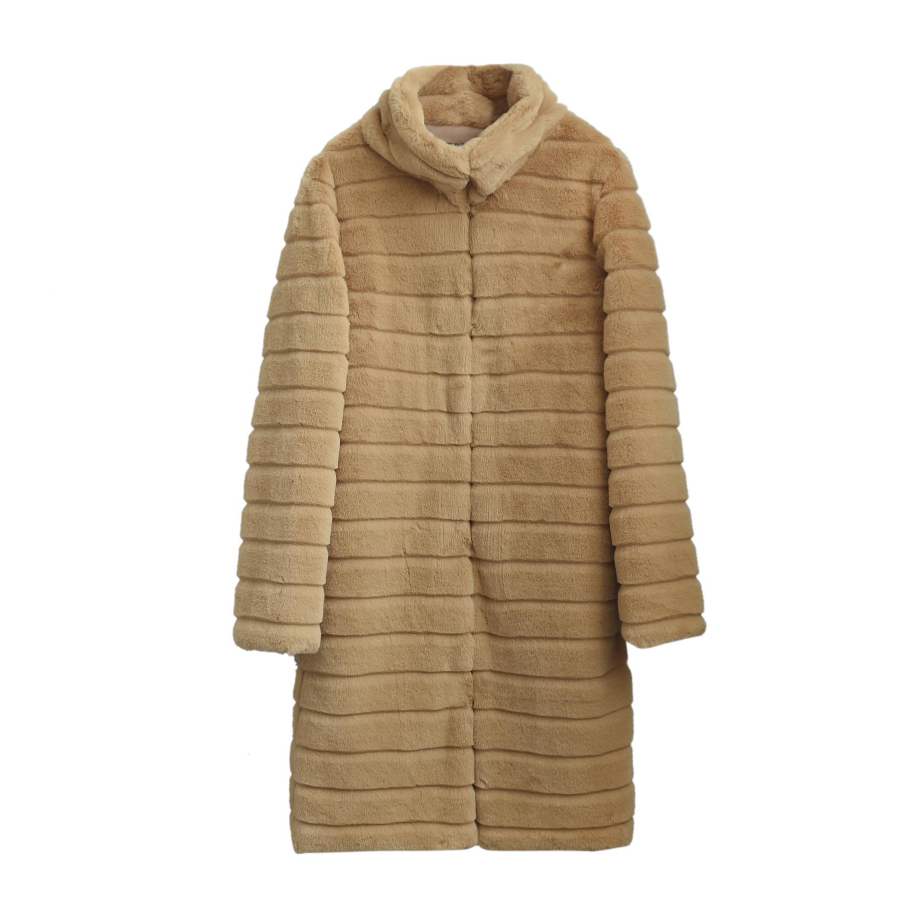 

мех осень и зима длинный воротник-стойка, норковая женская шуба искусственный мех средней длины XXXXXL верблюд