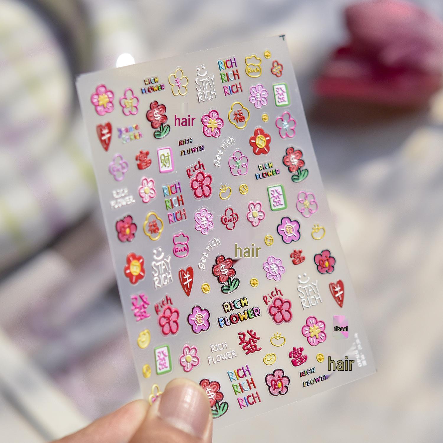 Tomoni Embossed Nail Art Stickers - Trendy DIY Chinese Floral Designs