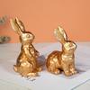 2Pcs Easter Bunny Ornament Carved Golden Rabbit Resin Figurine Animal Statue Home Office Holiday Party