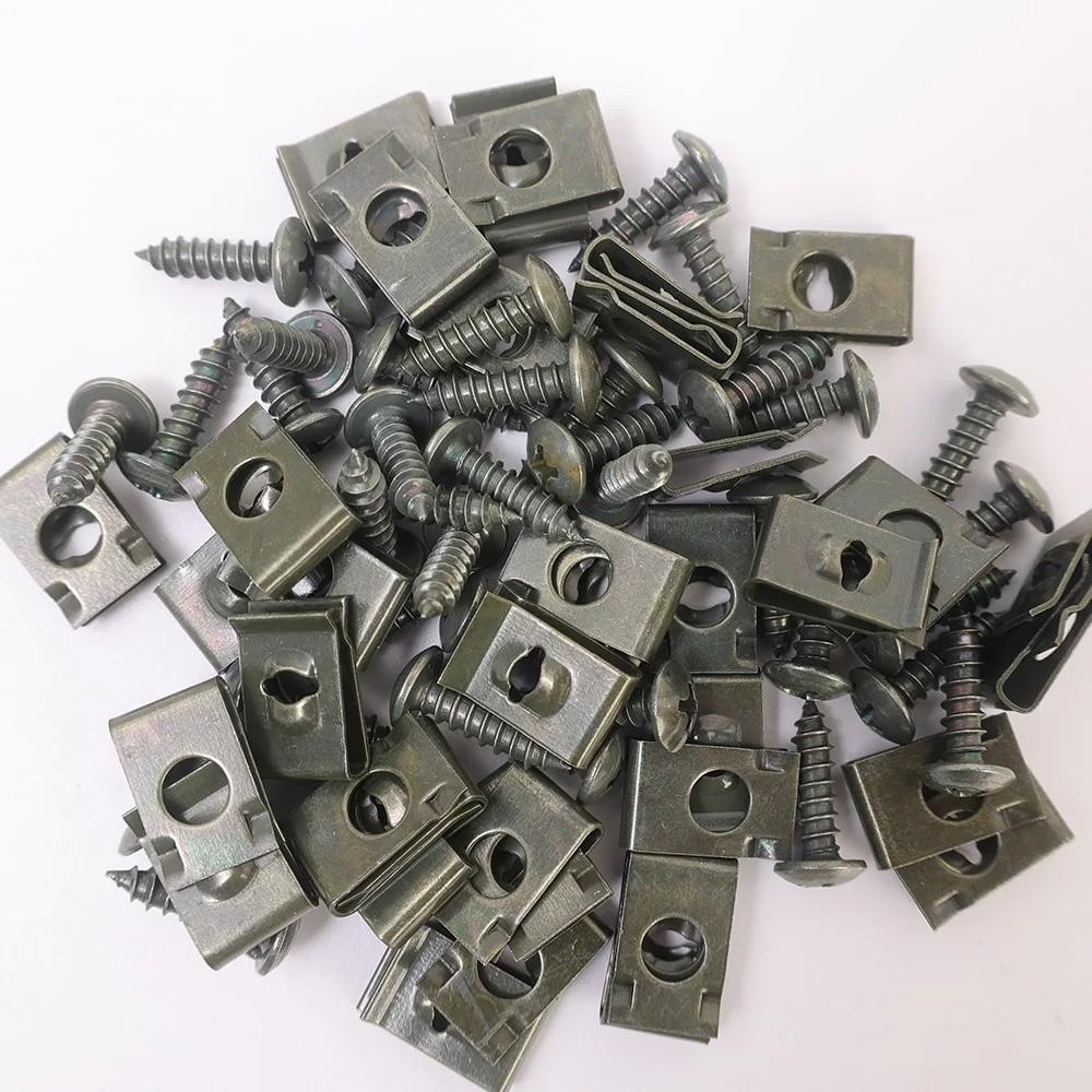 20/40/60Pcs U-Shaped U-Type Fastener Clips Iron Metal Screw Clips Car Accessories
