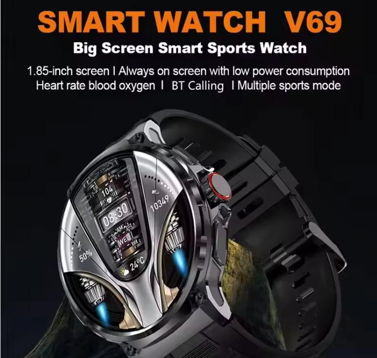 2025  New V69 1.85" Ultra HD Display Smartwatch Men 710 mAh Large Battery,400+ Watch Faces Smart Watch For Android iOS Phone