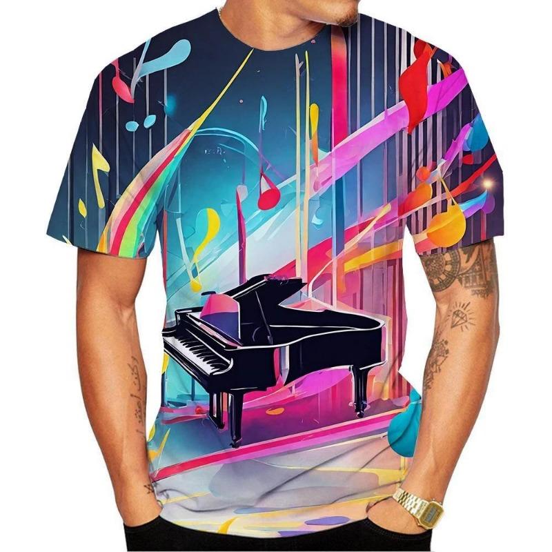 Men's Music Symbol 3D Printed T-shirt, High-definition Shirt with Note Pattern, Street Style, Casual, Neutral, Summer New Fashio
