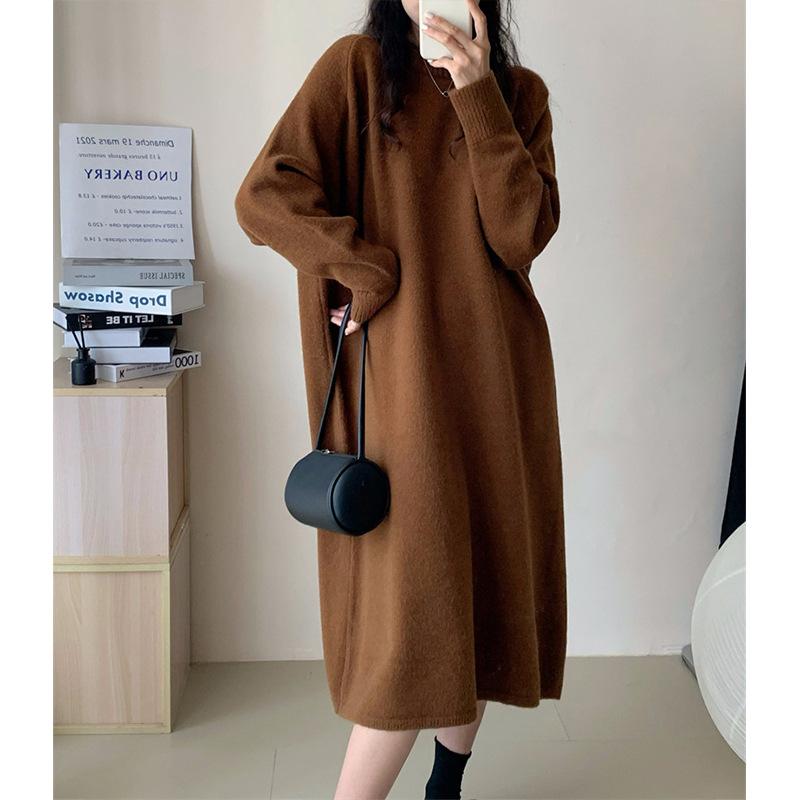 Lazy Wind Basic Simple Dress Women's Autumn and Winter New Loose Long Knee Bottom Knitted Sweater Skirt