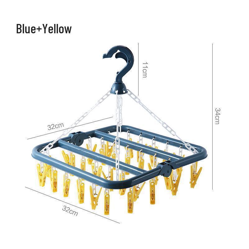 Durable 32-Clip Multi-Functional Clothes Drying Rack and Hanger for Socks