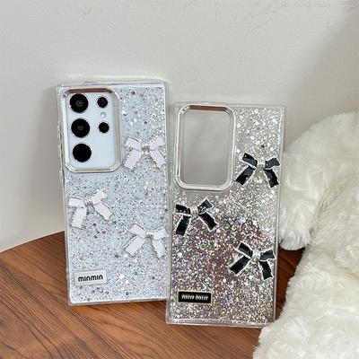 Glue Sequined Transparent Mobile Phone Case for Samsung S25ultra Bow Korean GalaxyS24 Anti-fall A06