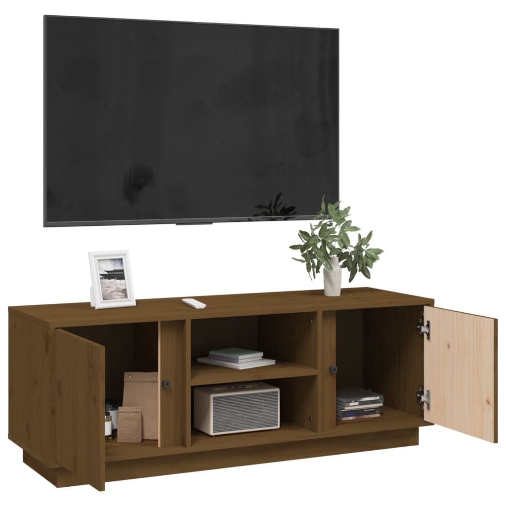 Vidaxl TV Stand, Honey Brown, 110X35X40.5Cm, Solid Pine Wood