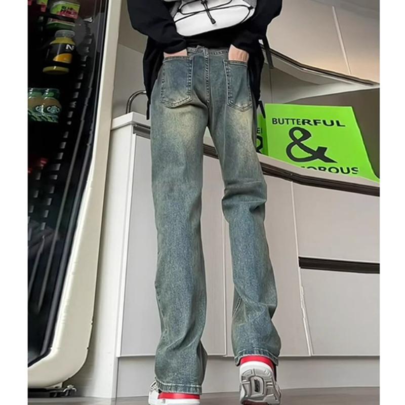 American retro blue jeans men's spring trendy brand annual tall micro-pull pants casual extended pants