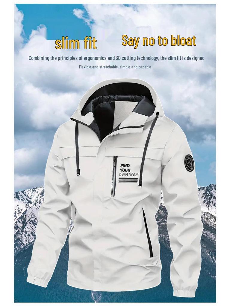 Men's Outdoor Windbreaker Jacket - Fleece Lined Hooded Coat for Autumn/Winter, Solid Color