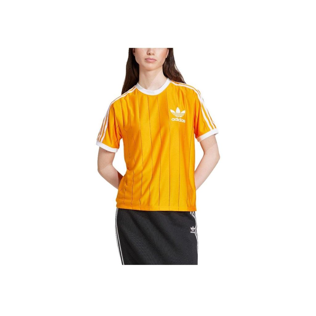 adidas Originals Adicolor Series Striped Soft Round Neck Pullover Short Sleeve T-Shirt Women T-Shirts Yellow IY7224
