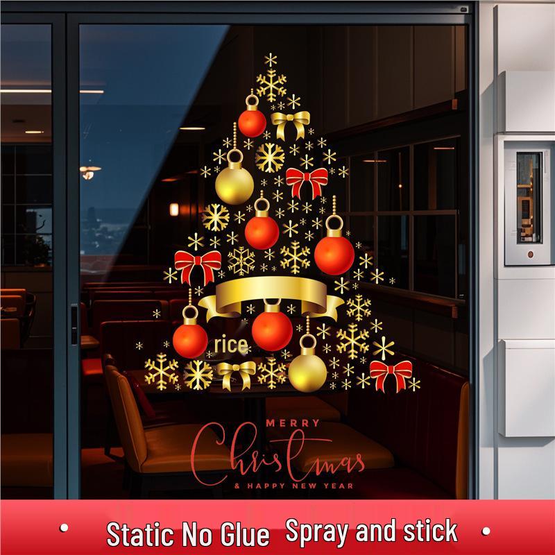 2026 New Year Electrostatic Glass Stickers for Christmas Tree and Shop Windows