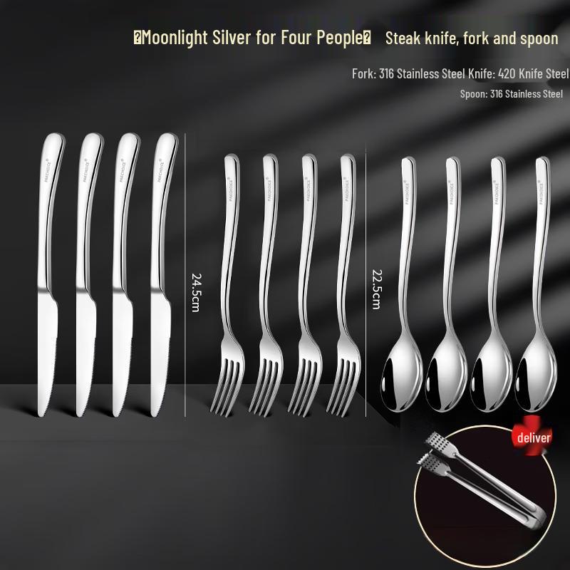 Qiwei Stainless Steel Steak Knife, Fork & Plate Set