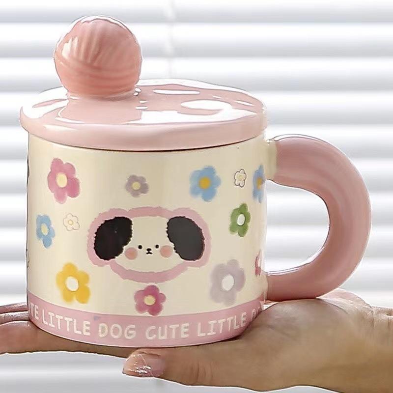 Cute Wool Ball Mug, High-Value Girls' Ceramic Cup With Lid, Souvenir, Breakfast Milk Cup With Lid, Water Cup