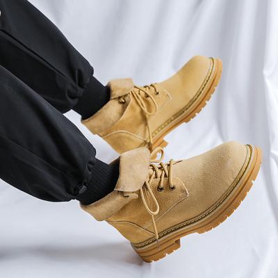 Fashion Autumn Fashion Genuine Leather Men British Style Lace Up Mid Top Boots Classic Yellow Retro Comfortable Anti Slip Mid Top Boots