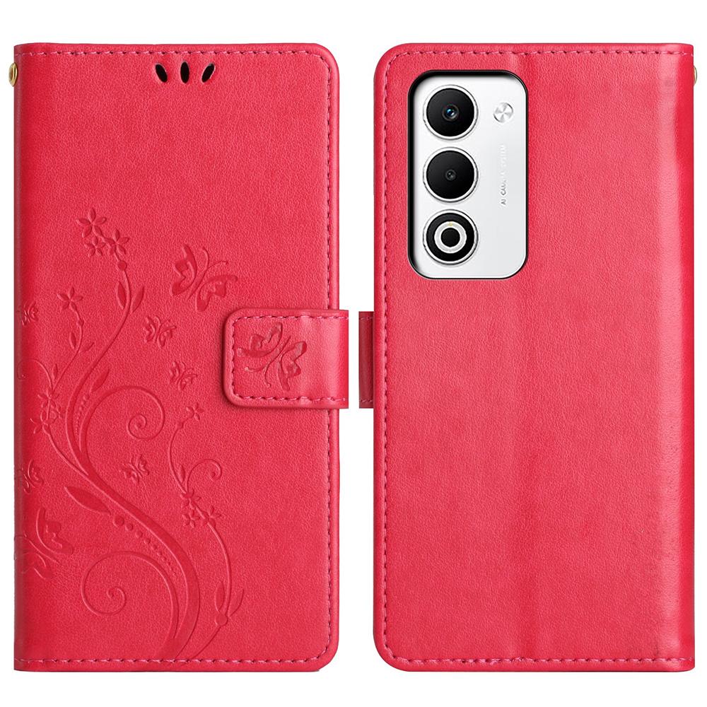 For Oppo A5 4G Leather Wallet Case Butterfly Flower Imprint Phone Cover with Strap