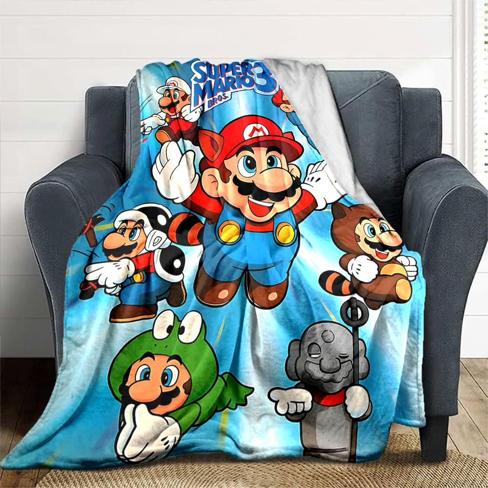 Super Mario Bros Adventure Flannel Blanket Super Soft Warm Cozy Blanket For Sofa Bed Office Travel Allseason Home Decor Gift