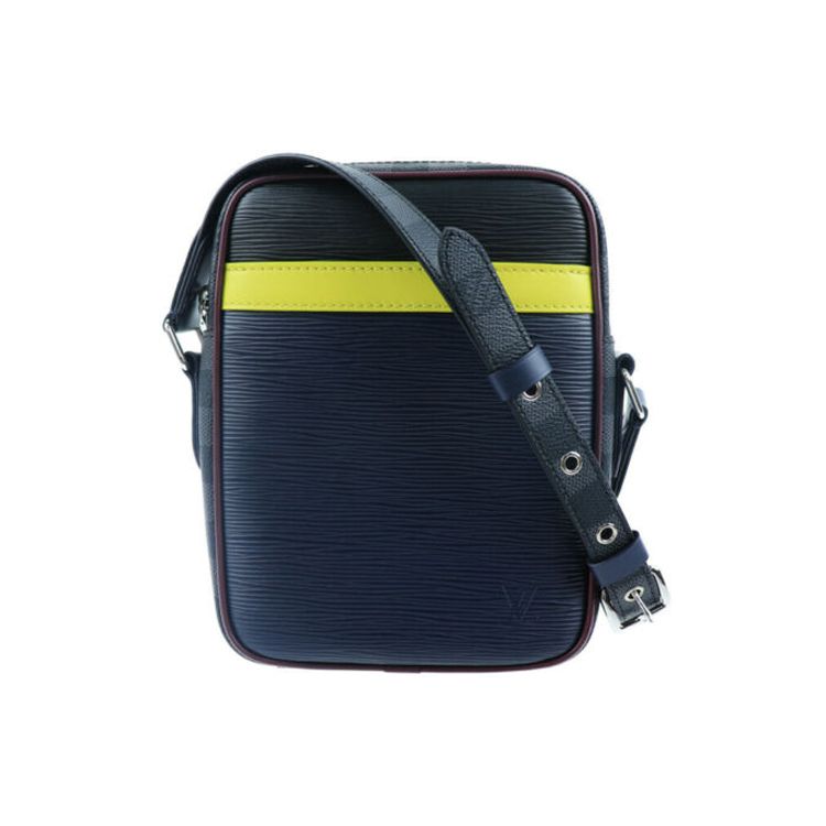 Louis Vuitton Danube Slim Graphite Checkered Trim Leather Shoulder Bag Men handbags Navy-Blue M55100
