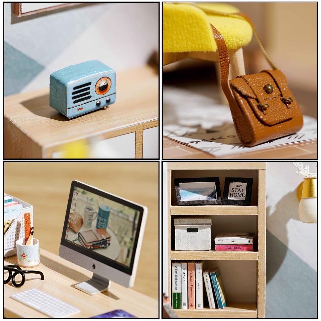 CUTEROOM Puppenhaus aus Holz im Maßstab 1:32, handgefertigt von Yoko, mit LED-Beleuchtung und staubdichter Acryl-Abdeckung, detailgetreue Dekoration.