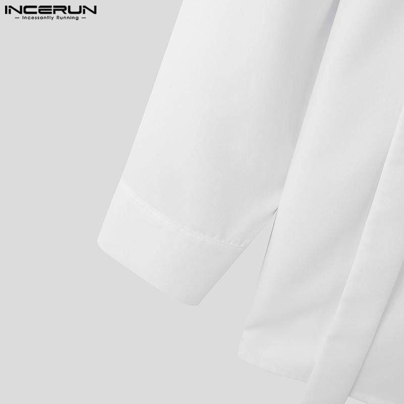 INCERUN Oversized Men Lapel Neck Long Sleeve Buttons Shirts Ribbon Patchwork Tops