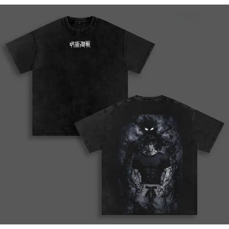 

Manga Jujutsu Kaisen Fushiguro Toji T-shirt Vintage Washed Tee Shirt Summer Casual Loose Cotton Tshirt For Men s Clothing Tops XXL