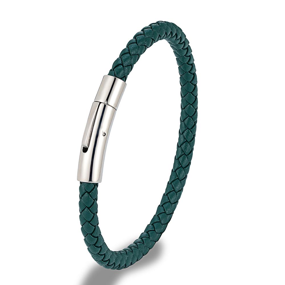 Classic Simple Blue Braided Leather Bracelet Bangle Stainless Steel Magnetic Buckle Jewelry For Men Women Couple