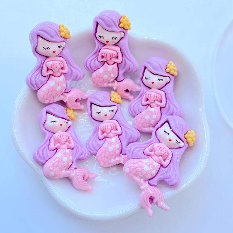 10Pcs New Cute Resin The Mermaid Princess Series Flat Back Fit Phone Deco Parts Embellishments for Hair Bows Accessories