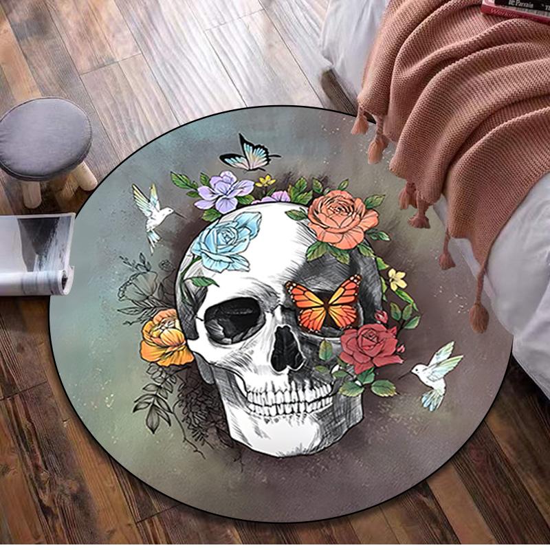 Skull Gothic  Circular Rug Office Decorative Carpet For Living Room Bedroom Door Mat Floor Rug Computer Chair Area Rug Viking Theme Decor