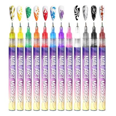 12 Colors Nail Art Pens 3D Nail Polishing Pens Nail Point Graffiti Dotting Liner Pen Set Nail Art Painted Pen Drawing