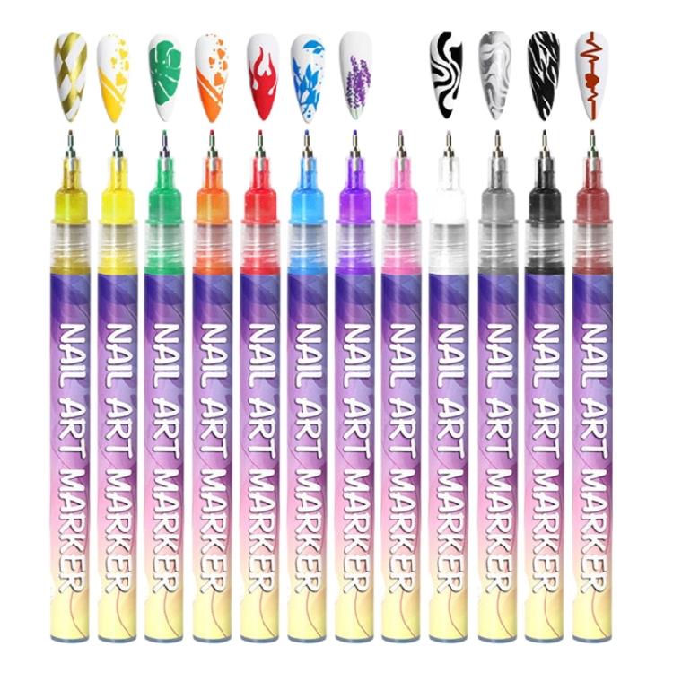 12 Colors Nail Art Pens 3D Nail Polishing Pens Nail Point Graffiti Dotting Liner Pen Set Nail Art Painted Pen Drawing 1