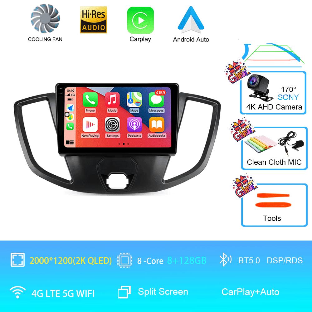 Car Radio Android 14 For Ford Transit 2015 2016 2017 2018 Carplay Multimedia Video Player GPS Stereo 2din WIFI+4G BT QLED Screen