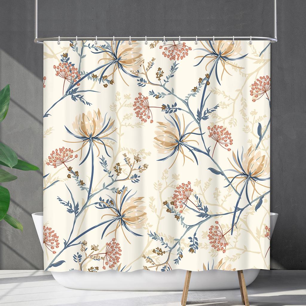 Shower Curtain Waterproof And Mildew-Proof 3D Digital Printing Plant Flower Plant Shower Curtain Bathroom Partition