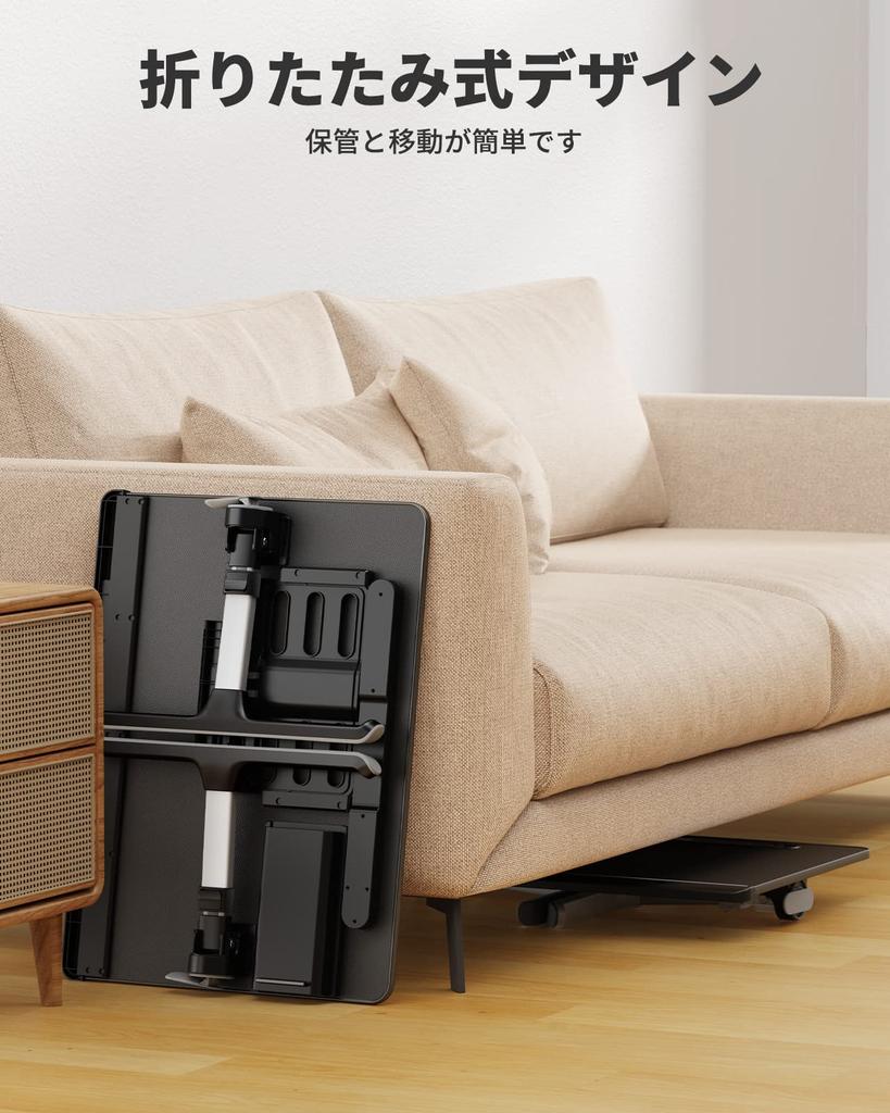 SAIJI Folding Lap Desk with LED Brightness Mini Table Coffee Bedside Laptop Chabudai Large Capacity Adjustable Angle and PVC 40kg Load Computer Study