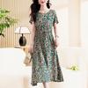 Elegante frauen Sommer Kleid Neue Beiläufige Dünne Kurzarm Lange Kleid Koreanischen Stil Schlank Vintage Kleidung