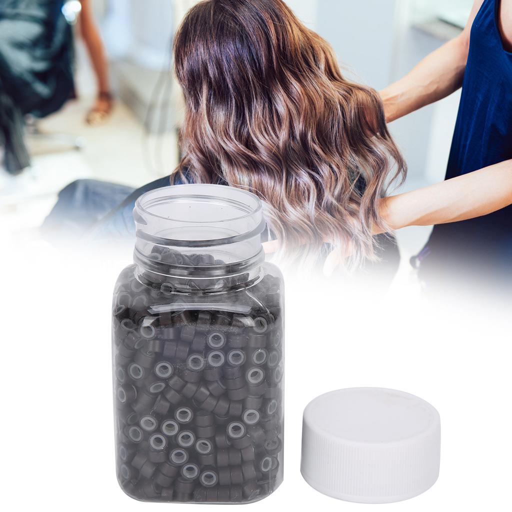 Hair Extension Ring Loops Silicone Lined Micro Beads Links Aluminum Hair Extension Tool3# Dark