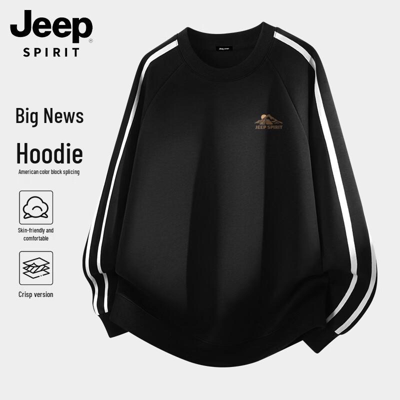 JEEP SPIRIT Men s Striped Patchwork Crew Neck Sweatshirt 3XL