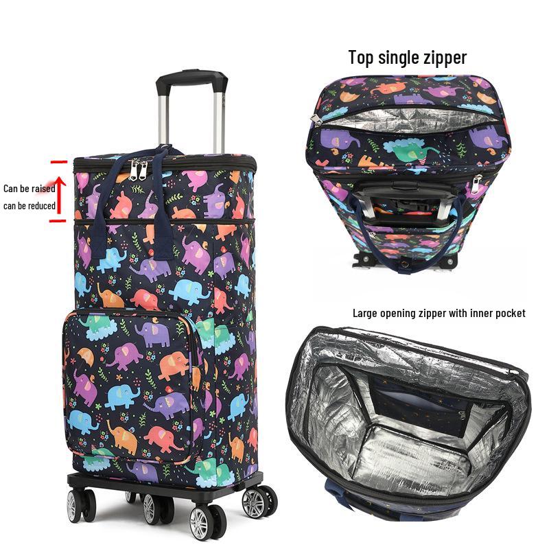 Portable Small Trolley Cart with Universal Wheels and Insulated Shopping Bag