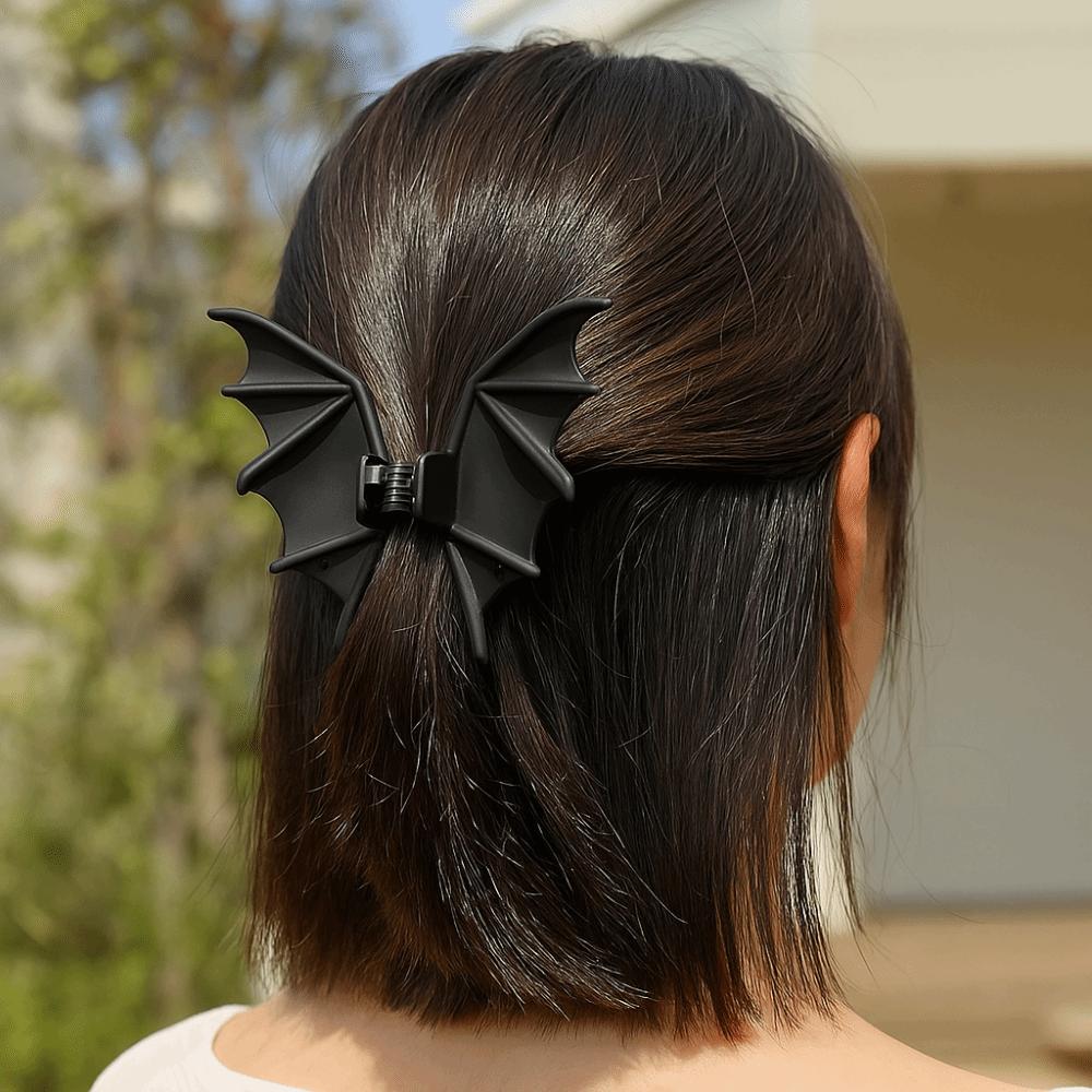 Gothic Bat Wings Ponytail Holder Matte Black Shark Clip Halloween Hair Claw Festival